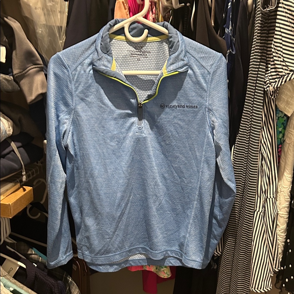 Vineyard Vines Light Blue Performance Quarter-Zip with Yellow Trim